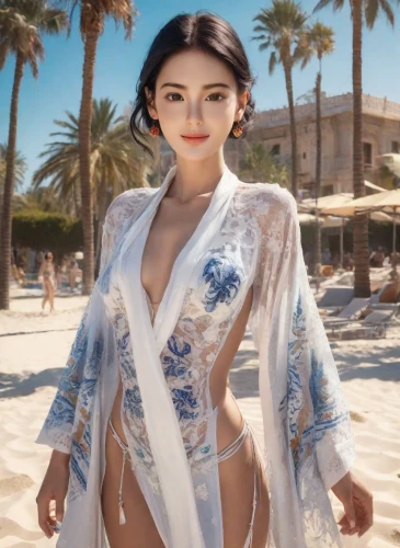 kimono,kimonos,beach background,see-through clothing,see thru,dua lipa,see through,cancun,asian vision,vietnamese,geisha,swimsuit top,asian woman,resort,lei,arabian,oriental princess,selena gomez,kim,vintage asian,Photography,Realistic