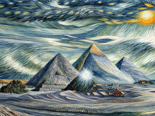 mountain scene,mountainous landscape,mountain landscape,winter landscape,volcanic landscape,salt meadow landscape,christmas landscape,the landscape of the mountains,dune landscape,vincent van gough,vincent van gogh,david bates,snow scene,mountainous landforms,chalk drawing,snow landscape,desert landscape,mountain plateau,desert desert landscape,the spirit of the mountains