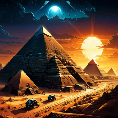 pyramids,giza,eastern pyramid,the great pyramid of giza,pyramid,kharut pyramid,ancient civilization,ancient egypt,ancient city,step pyramid,khufu,pharaohs,egyptology,triangles background,pharaonic,egypt,the ancient world,ancient,futuristic landscape,ancient egyptian,Illustration,Realistic Fantasy,Realistic Fantasy 25