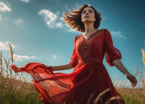 girl in a long dress,man in red dress,red tunic,portrait photography,girl in red dress,little girl in wind,red cape,country dress,vintage woman,woman walking,image manipulation,lady in red,digital compositing,photoshop manipulation,portrait photographers,red gown,photo manipulation,woman of straw,passion photography,women clothes,Photography,General,Fantasy