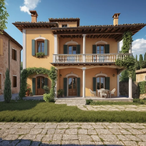 tuscan,3d rendering,hacienda,spanish tile,roman villa,exterior decoration,villa,villa balbiano,country estate,render,luxury property,terracotta tiles,home landscape,houses clipart,garden elevation,volterra,beautiful home,traditional house,luxury home,roof landscape,Photography,General,Realistic