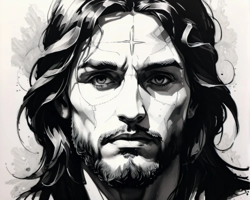 son of god,jesus figure,athos,lokportrait,thorin,jesus child,statue jesus,john doe,bodhi,jesus christ and the cross,christ star,jesus cross,mark with a cross,holyman,calvary,saint,jesus on the cross,christian,digital painting,digital drawing,Illustration,Black and White,Black and White 12