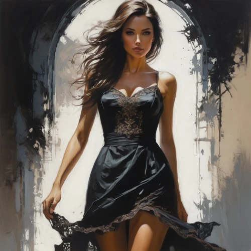 girl in a long dress,a girl in a dress,gothic dress,evening dress,romantic portrait,mystical portrait of a girl,fantasy art,art painting,torn dress,italian painter,young woman,femininity,oil painting,robe,the girl in nightie,dark angel,nightgown,ball gown,gothic woman,girl in cloth,Conceptual Art,Fantasy,Fantasy 12