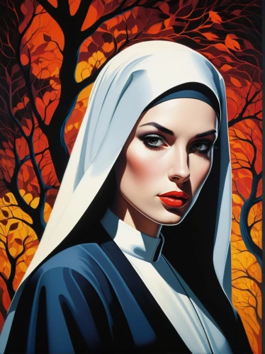 the nun,nun,vampira,seven sorrows,carmelite order,nuns,autumn icon,gothic portrait,benedictine,church painting,the prophet mary,mary 1,vampire woman,gothic woman,the magdalene,widow,mary,portrait of christi,halloween poster,the witch,Illustration,Vector,Vector 09