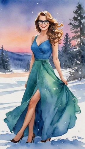 winter background,winter dress,winterblueher,the snow queen,watercolor women accessory,christmas woman,watercolor background,watercolor pin up,christmas snowy background,watercolor blue,watercolor painting,elsa,white winter dress,figure skater,watercolor christmas background,celtic woman,snow scene,girl in a long dress,fashion illustration,christmas pin up girl,Illustration,Paper based,Paper Based 25