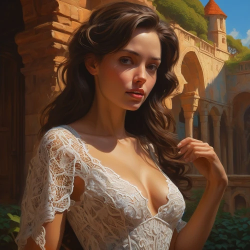 fantasy portrait,romantic portrait,fantasy art,alhambra,world digital painting,girl in the garden,fantasy picture,young woman,digital painting,girl with cloth,girl in cloth,venetian,rapunzel,meticulous painting,girl in white dress,girl portrait,fantasy woman,mystical portrait of a girl,bodice,cinderella,Conceptual Art,Fantasy,Fantasy 01