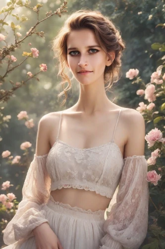pale,romantic look,bridal clothing,enchanting,girl in flowers,fae,romantic portrait,elegant,beautiful girl with flowers,flower fairy,wedding dresses,vintage angel,faerie,vintage floral,femininity,faery,daisy 2,fairy queen,angelic,young woman,Photography,Realistic