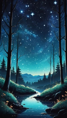 starry sky,landscape background,night stars,night scene,fantasy landscape,starry night,forest landscape,forest background,the night sky,fantasy picture,forest of dreams,night sky,fireflies,falling stars,cartoon video game background,nightsky,moon and star background,background image,the stars,art background,Conceptual Art,Daily,Daily 32