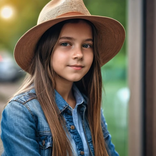 girl wearing hat,brown hat,portrait photography,girl portrait,portrait photographers,fedora,relaxed young girl,the hat-female,countrygirl,leather hat,child portrait,girl in a long,women's hat,straw hat,a girl's smile,child model,ordinary sun hat,girl with speech bubble,fashionable girl,cowboy hat,Photography,General,Realistic