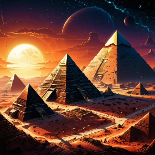 pyramids,pyramid,eastern pyramid,the great pyramid of giza,kharut pyramid,step pyramid,giza,russian pyramid,ancient civilization,stone pyramid,triangles background,ancient city,khufu,pharaohs,ancient egypt,freemasonry,the ancient world,masons,maat mons,triangles,Illustration,Realistic Fantasy,Realistic Fantasy 25