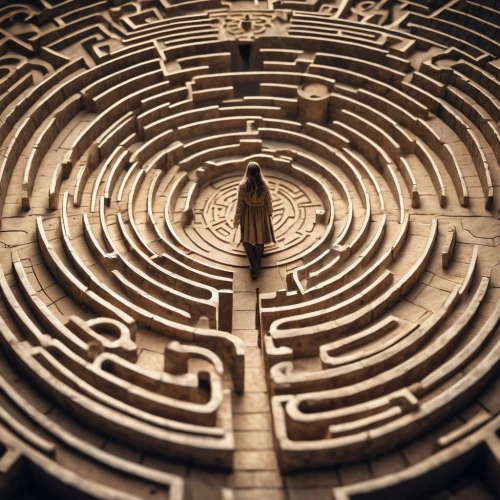 labyrinth,maze,panopticon,manhole,pawn,time spiral,cinema 4d,macroperspective,vertigo,wormhole,matrix,wooden rings,circles,wooden mockup,portals,conceptual photography,mechanical puzzle,chamber,circle,spiral,Photography,General,Cinematic