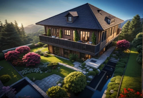 house in the mountains,house in mountains,modern house,wooden house,house in the forest,beautiful home,roof landscape,3d rendering,luxury home,house roofs,eco-construction,grass roof,triberg,bendemeer estates,swiss house,render,small house,luxury property,chalet,timber house