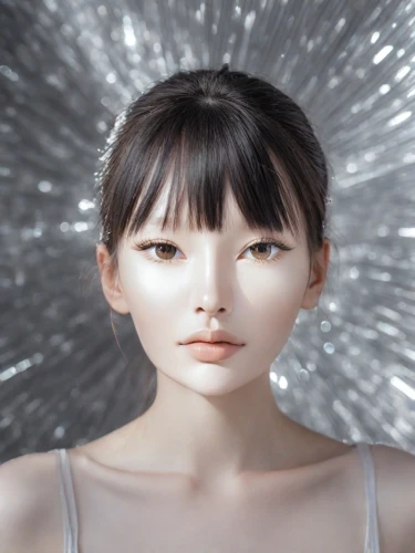 silvery,the japanese doll,doll's facial features,pale,asian vision,japanese doll,mari makinami,white cosmos,han thom,realdoll,soft robot,shirakami-sanchi,silver,bjork,humanoid,japanese woman,janome chow,aura,junshan yinzhen,rou jia mo,Photography,Realistic