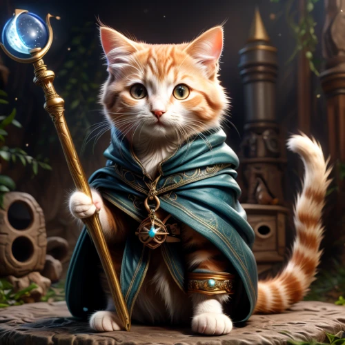 cat warrior,fantasy picture,mage,wizard,fantasy art,maincoon,merlin,hobbit,red tabby,massively multiplayer online role-playing game,fantasy portrait,cat image,tyrion lannister,merida,summoner,art bard,prejmer,bard,the wizard,siberian cat
