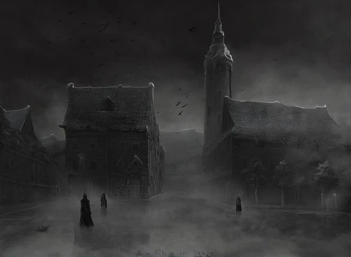 haunted cathedral,gothic church,the black church,ghost castle,dark gothic mood,black church,haunted castle,black city,gothic,gothic architecture,blood church,veil fog,castle of the corvin,necropolis,halloween background,destroyed city,transylvania,gothic style,the haunted house,mist,Conceptual Art,Fantasy,Fantasy 34