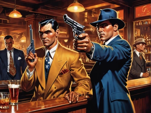 prohibition,mafia,pistols,revolvers,spy visual,gentleman icons,businessmen,smith and wesson,liquor bar,spy-glass,business men,al capone,american whiskey,vesper,drinking establishment,scotch whisky,colt 45,barman,unique bar,revolver