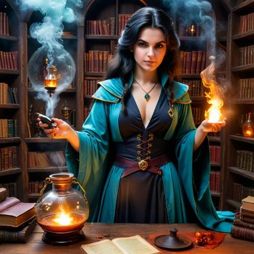 sorceress,librarian,candlemaker,fantasy picture,magic grimoire,potions,divination,fantasy art,fantasy portrait,mage,magic book,apothecary,the enchantress,dodge warlock,flickering flame,sci fiction illustration,potion,alchemy,fantasy woman,spell,Photography,General,Fantasy
