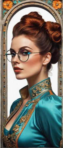 librarian,art nouveau frames,custom portrait,lace round frames,fantasy portrait,art nouveau frame,copper frame,silver framed glasses,reading glasses,portrait background,oval frame,victorian lady,game illustration,steampunk,artist portrait,circle shape frame,rosa ' amber cover,sterntaler,romantic portrait,mazarine blue,Photography,General,Realistic