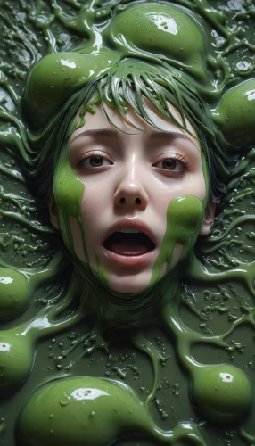 algae,green bubbles,green skin,green algae,wasabi,slime,green water,acid lake,lily pad,chlorophyll,three-lobed slime,dew,fluid,green waterfall,fractalius,bodypainting,drops of milk,woman frog,photoshop manipulation,crocodile woman,Photography,Artistic Photography,Artistic Photography 11