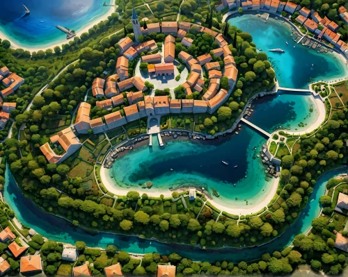 artificial islands,artificial island,floating islands,resort town,underwater oasis,popeye village,diamond lagoon,aerial landscape,over water bungalows,floating island,city moat,croatia,resort,tropical island,flying island,island of rab,fantasy city,atlantis,knight village,lavezzi isles