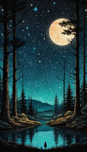 moonlit night,night scene,moon and star background,landscape background,the night sky,starry night,the night of kupala,night sky,moonlight,the moon and the stars,forest background,moon night,herfstanemoon,world digital painting,moonrise,fantasy picture,forest of dreams,moonlit,big moon,night stars,Illustration,Abstract Fantasy,Abstract Fantasy 19