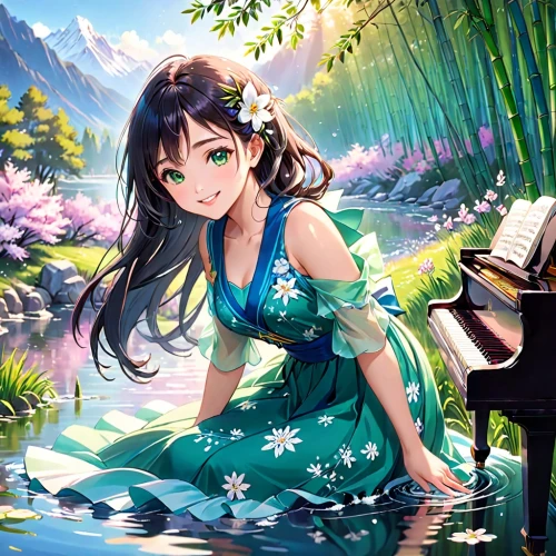 water nymph,mermaid background,water-the sword lily,lily water,japanese floral background,spring background,underwater background,rusalka,flower background,springtime background,floral background,lilly of the valley,flower water,waterlily,pianist,iris on piano,water lily,colorful background,japanese idol,water lotus,Anime,Anime,Realistic