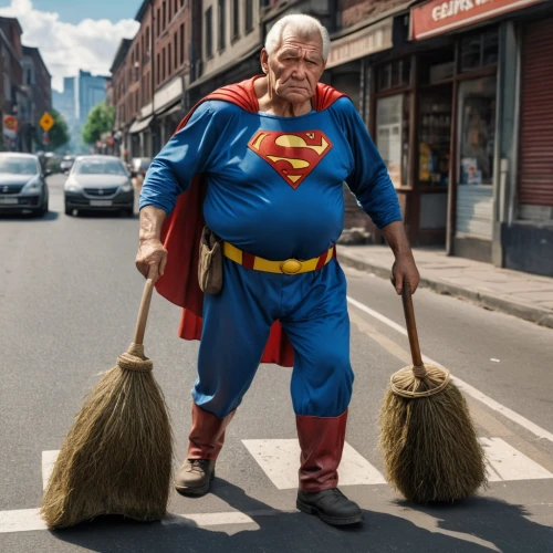 street cleaning,rubbish collector,waste collector,garbage collector,super dad,super man,super hero,superman,street sweeper,stan lee,elderly man,respect the elderly,newspaper delivery,elderly person,superhero,justice league,digital compositing,care for the elderly,superheroes,pensioner,Photography,General,Realistic