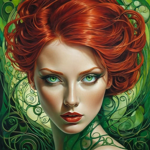 poison ivy,dryad,redheads,red-haired,red head,the enchantress,fantasy portrait,redheaded,faery,fantasy art,celtic queen,emerald,redhead doll,mystical portrait of a girl,flora,redhair,green snake,rusalka,medusa,green,Illustration,Black and White,Black and White 07
