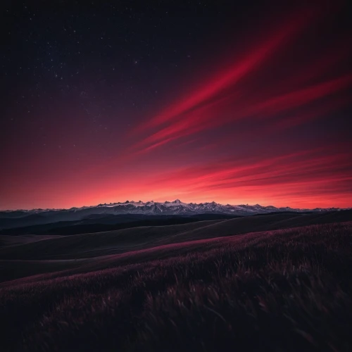 red sky,rainier,northen lights,red tones,pink dawn,mountain sunrise,oregon,nothern lights,alpine sunset,aurora,landscape red,new zealand,horizon,alaska,dusk,aurora colors,mount hood,night glow,night sky,the horizon,Photography,Documentary Photography,Documentary Photography 14