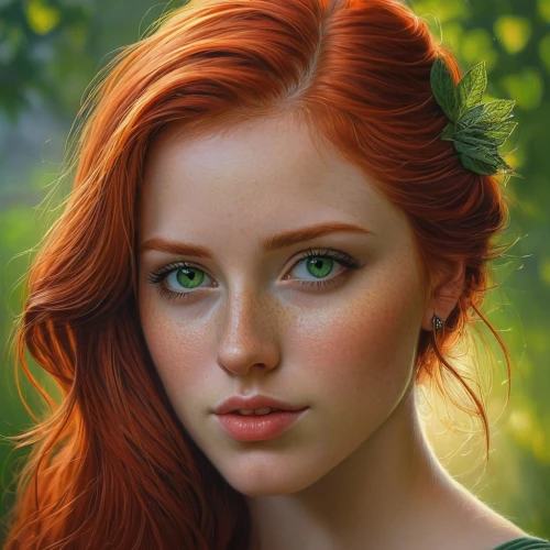 redheads,red-haired,fantasy portrait,red head,girl portrait,romantic portrait,redhead,redhead doll,young woman,redhair,poison ivy,portrait of a girl,mystical portrait of a girl,redheaded,fiery,woman portrait,orange color,orange,orange rose,merida,Illustration,Realistic Fantasy,Realistic Fantasy 27