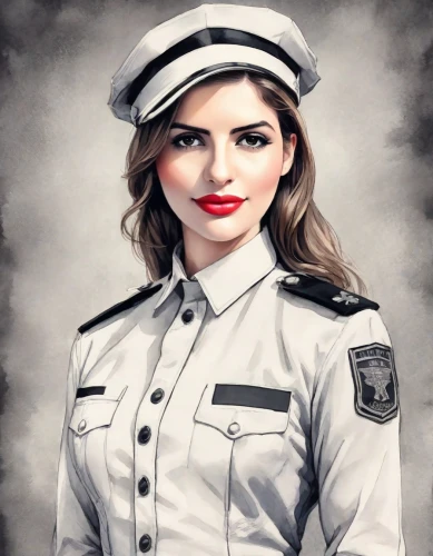 policewoman,woman fire fighter,police officer,photoshop manipulation,naval officer,female nurse,military person,military officer,photo painting,world digital painting,nurse uniform,stewardess,cadet,officer,image manipulation,custom portrait,garda,carabinieri,flight attendant,lady medic,Digital Art,Watercolor