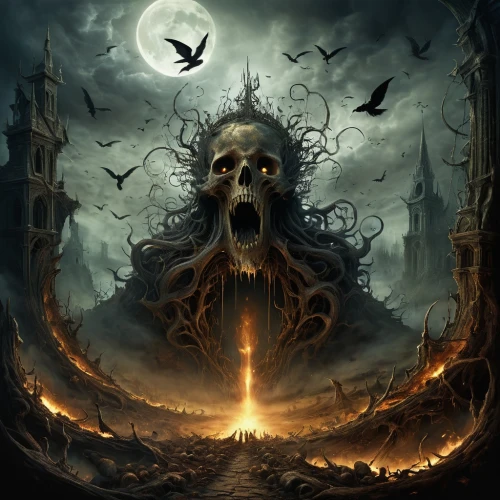 dance of death,death god,dark art,purgatory,sepulchre,haunted cathedral,end-of-admoria,dead earth,death's head,death's-head,clockmaker,death angel,pall-bearer,maelstrom,conflagration,angel of death,hinnom,skeleton key,fantasy art,shamanic,Illustration,Realistic Fantasy,Realistic Fantasy 16