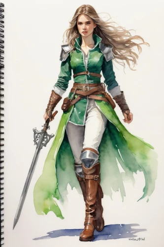 female warrior,elven,aa,long ahriger clover,link,caerula,male elf,patrol,wind warrior,aaa,mara,heroic fantasy,elf,celtic queen,jade,pencil color,green aurora,ranger,vax figure,druid,Illustration,Paper based,Paper Based 01