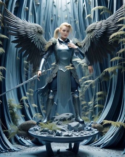 archangel,the archangel,angel of death,queen cage,joan of arc,garuda,angels of the apocalypse,vax figure,angel statue,greer the angel,goddess of justice,business angel,angel figure,fallen angel,dark angel,guardian angel,angel,digital compositing,ice queen,raven sculpture