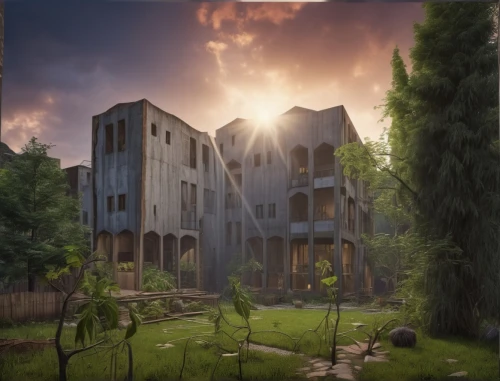 3d rendering,digital compositing,human settlement,cube stilt houses,3d rendered,lostplace,apartment complex,apartment block,photomanipulation,3d render,eco-construction,abandoned place,apartment house,post-apocalyptic landscape,dormitory,pripyat,settlement,apartment building,peter-pavel's fortress,real-estate,Photography,General,Realistic