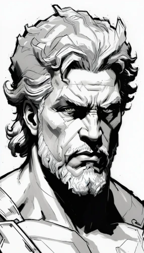 wolverine,garp fish,hawks,pencils,angry man,sculpt,bernini,brute,mono-line line art,old man,bust,roman,hellboy,merle,lineart,mono line art,ulysses,tyrion lannister,merle black,poseidon god face,Illustration,Vector,Vector 03