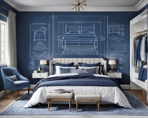 blue room,wall sticker,wall decoration,wall decor,blue pillow,modern decor,interior design,blueprint,wall art,blue and white,blue painting,bed frame,blueprints,wall paint,mazarine blue,duvet cover,bedroom,boy's room picture,shades of blue,great room,Unique,Design,Blueprint
