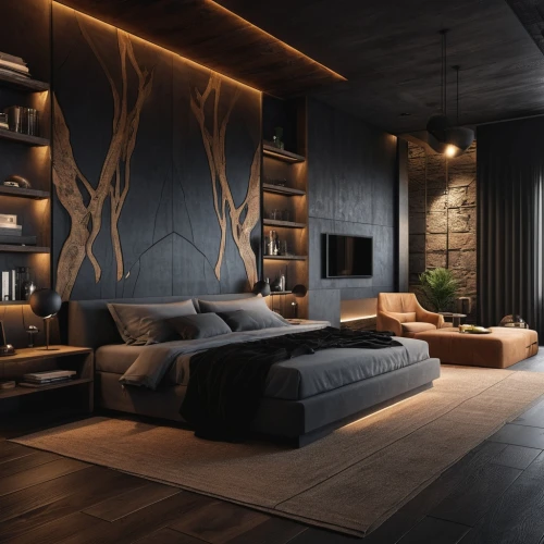 interior design,modern room,modern decor,loft,great room,interior modern design,modern living room,sleeping room,contemporary decor,livingroom,wooden wall,living room,luxury home interior,interior decoration,apartment lounge,fire place,bedroom,room divider,wooden floor,wooden beams,Photography,General,Realistic