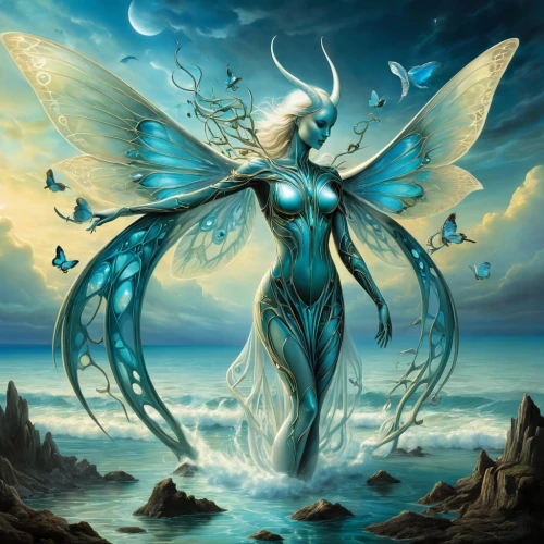 blue enchantress,merfolk,the zodiac sign pisces,faerie,fantasy art,faery,ulysses butterfly,mermaid background,gonepteryx cleopatra,fantasy picture,water nymph,fairy queen,god of the sea,fairies aloft,antasy,zodiac sign libra,queen of the night,siren,navi,horoscope pisces,Illustration,Black and White,Black and White 07