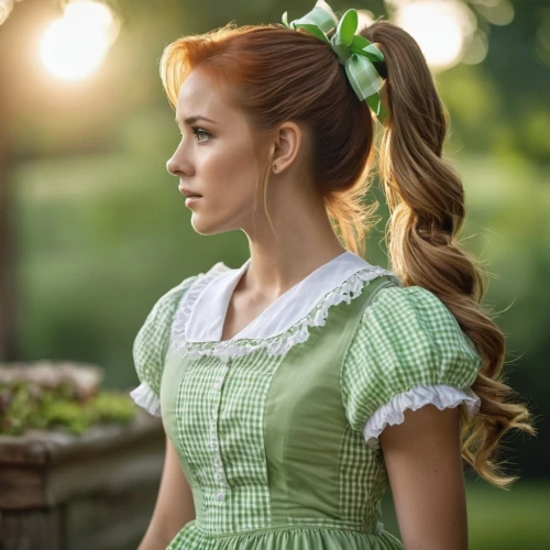 country dress,southern belle,maureen o'hara - female,maci,girl in a historic way,princess anna,vintage dress,rapunzel,girl in the garden,a girl in a dress,vintage girl,countrygirl,bodice,green dress,gingham,farm girl,ginger rodgers,girl in a long dress,celtic queen,green and white,Photography,General,Realistic