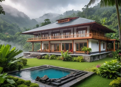 tropical house,house in the mountains,beautiful home,house in mountains,tropical greens,pool house,house by the water,asian architecture,bali,holiday villa,luxury property,private house,luxury home,indonesia,ubud,house with lake,vietnam,tropical jungle,home landscape,roof landscape,Photography,General,Realistic