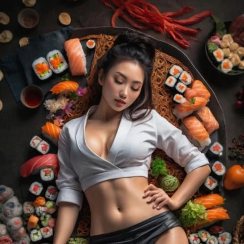 sushi,sushi set,sushi plate,sushi art,sushi roll images,sushi rolls,asian woman,japanese woman,diet icon,sushi japan,woman eating apple,sushi roll,sushi boat,korean,mandarin sundae,osechi,asian food,vegan nutrition,asian cuisine,woman laying down
