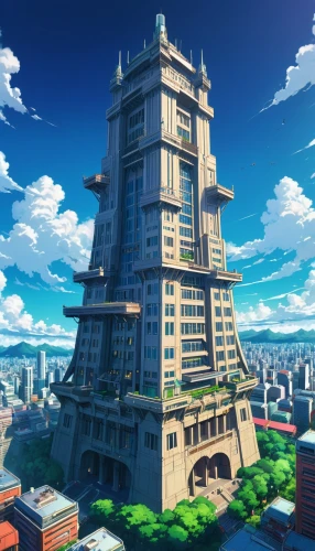 stalin skyscraper,skyscraper,the skyscraper,stalinist skyscraper,skyscraper town,sky apartment,skycraper,residential tower,renaissance tower,high-rise building,steel tower,sky city,metropolis,tower of babel,electric tower,skyscrapers,fantasy city,french building,watertower,studio ghibli,Illustration,Japanese style,Japanese Style 03