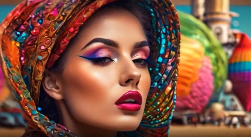 background colorful,colorful background,women's cosmetics,orientalism,vintage makeup,cosmetics,colorfull,bodypainting,retro woman,photoshop manipulation,colorfulness,ethnic design,colorful city,creative background,body painting,adobe photoshop,world digital painting,multicolor faces,russian doll,bohemian