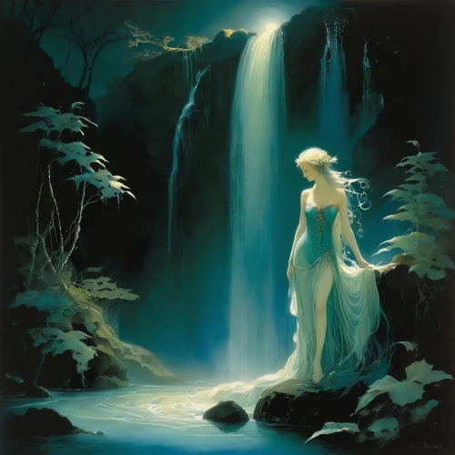 bridal veil fall,water fall,bridal veil,waterfall,water nymph,fantasy picture,the blonde in the river,rusalka,faerie,wasserfall,faery,water falls,waterfalls,cascading,woman at the well,the night of kupala,ilse falls,water-the sword lily,fantasy art,dryad,Illustration,Realistic Fantasy,Realistic Fantasy 16