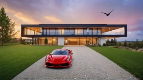 luxury property,dunes house,mclaren automotive,luxury home,luxury real estate,modern house,modern architecture,automotive exterior,crib,folding roof,ferrari america,beautiful home,smart house,personal luxury car,speciale,smart home,driveway,private house,red roof,enzo ferrari