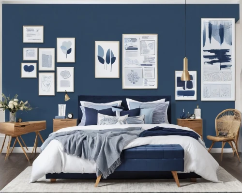 modern decor,blue leaf frame,blue pillow,wall decor,blue room,decorates,bedroom,boy's room picture,mazarine blue,contemporary decor,guest room,navy blue,blue painting,dark blue and gold,nautical colors,ikea,shades of blue,bed frame,modern room,interior design,Unique,Design,Infographics