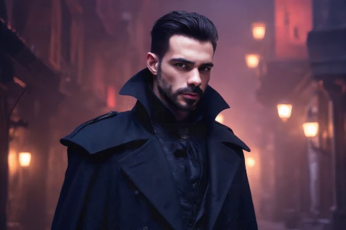 black coat,overcoat,pompadour,daemon,wick,trench coat,old coat,dracula,hamelin,coat,russo-european laika,konstantin bow,count,long coat,merchant,dark gothic mood,frock coat,imperial coat,dark portrait,barberini