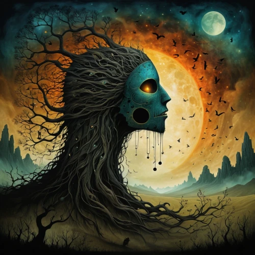 halloween illustration,halloween bare trees,dead earth,creepy tree,ghost forest,haunted forest,deforested,scarecrow,days of the dead,halloween vector character,dark art,dead wood,halloween poster,death's head,halloween and horror,shamanism,death's-head,shamanic,halloween background,dance of death,Illustration,Abstract Fantasy,Abstract Fantasy 19