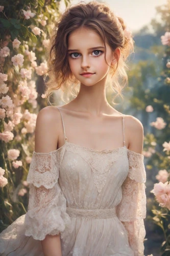 girl in flowers,romantic look,beautiful girl with flowers,romantic portrait,enchanting,bridal clothing,flower girl,quinceañera,flower fairy,fairy tale character,natural cosmetic,peach rose,mystical portrait of a girl,vintage floral,fantasy portrait,bridal,wedding dress,linden blossom,girl in a wreath,rosa 'the fairy,Photography,Realistic